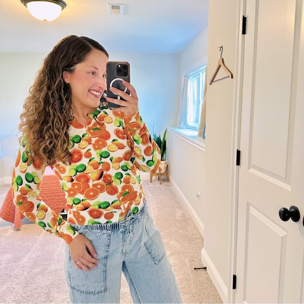Vintage Lord & Taylor Citrus Orange Lime Cotton Cardigan XS